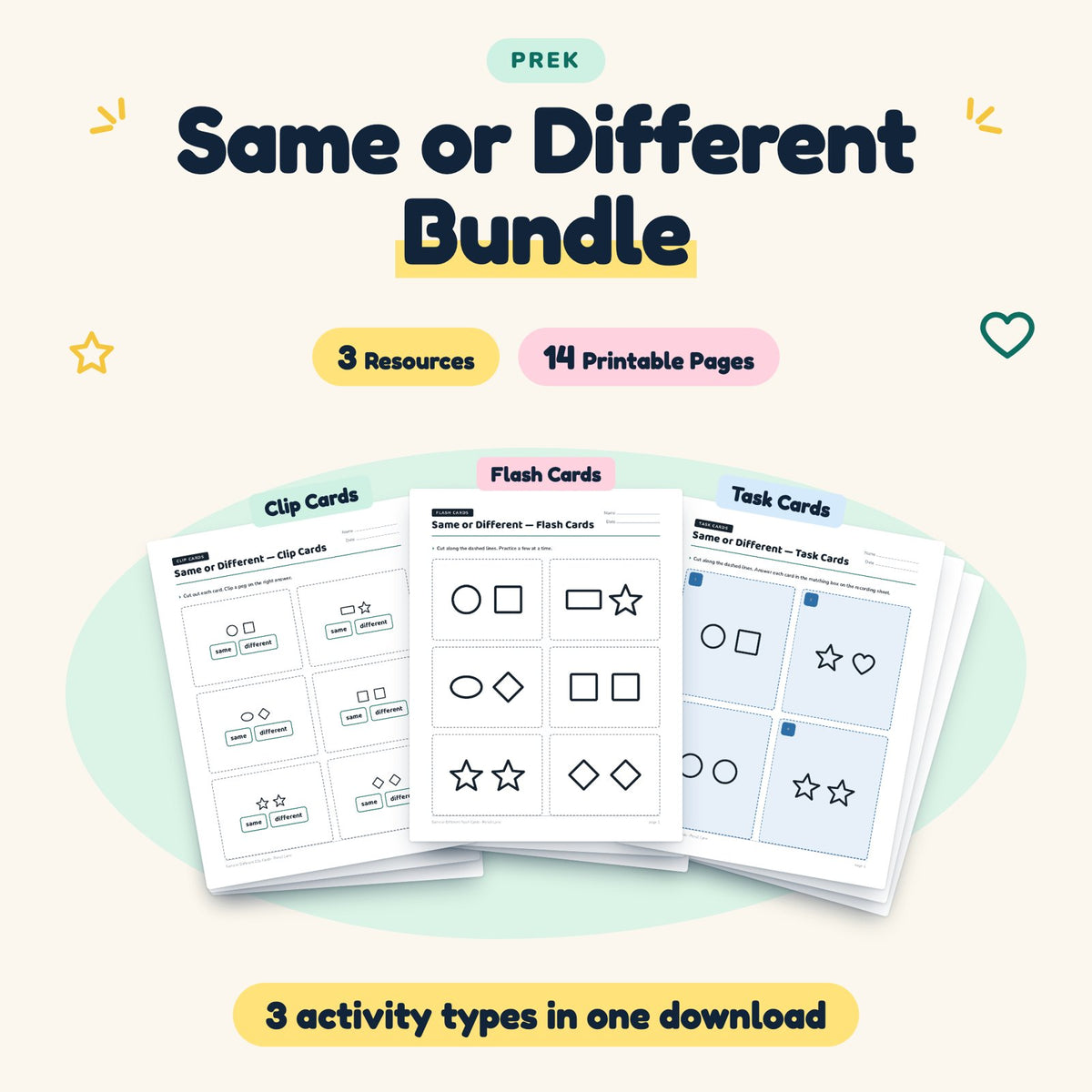 Same or Different Bundle | Preschool (3 Resources, 14 Pages) — cover