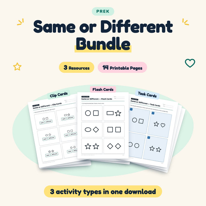 Same or Different Bundle | Preschool (3 Resources, 14 Pages) — cover