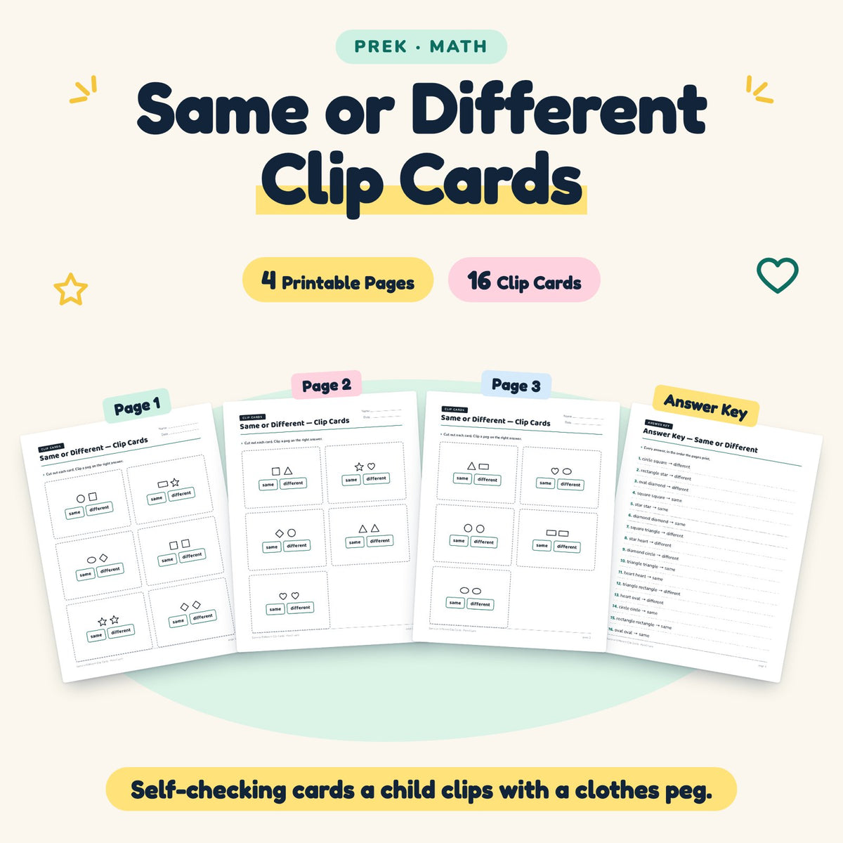 Same or Different Clip Cards | Preschool Math (16 Cards) — cover