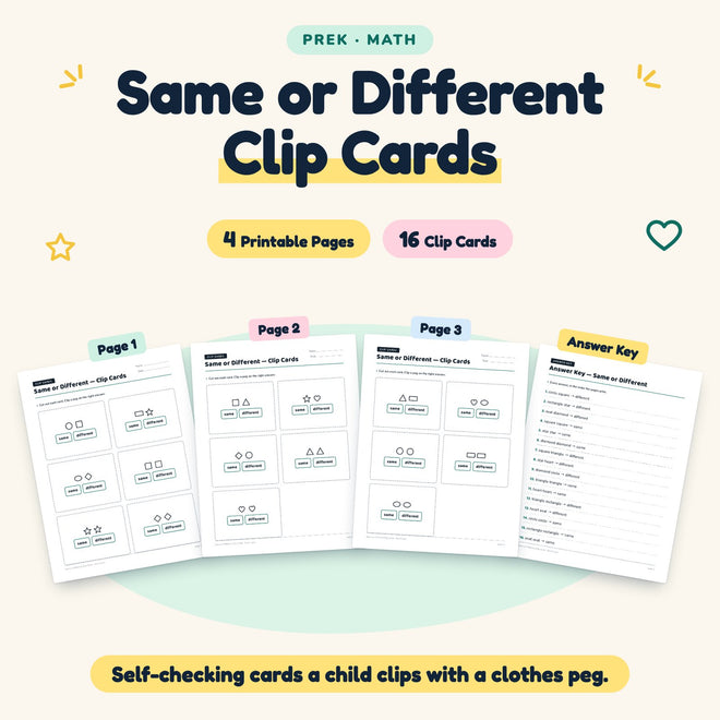 Same or Different Clip Cards | Preschool Math (16 Cards) — cover