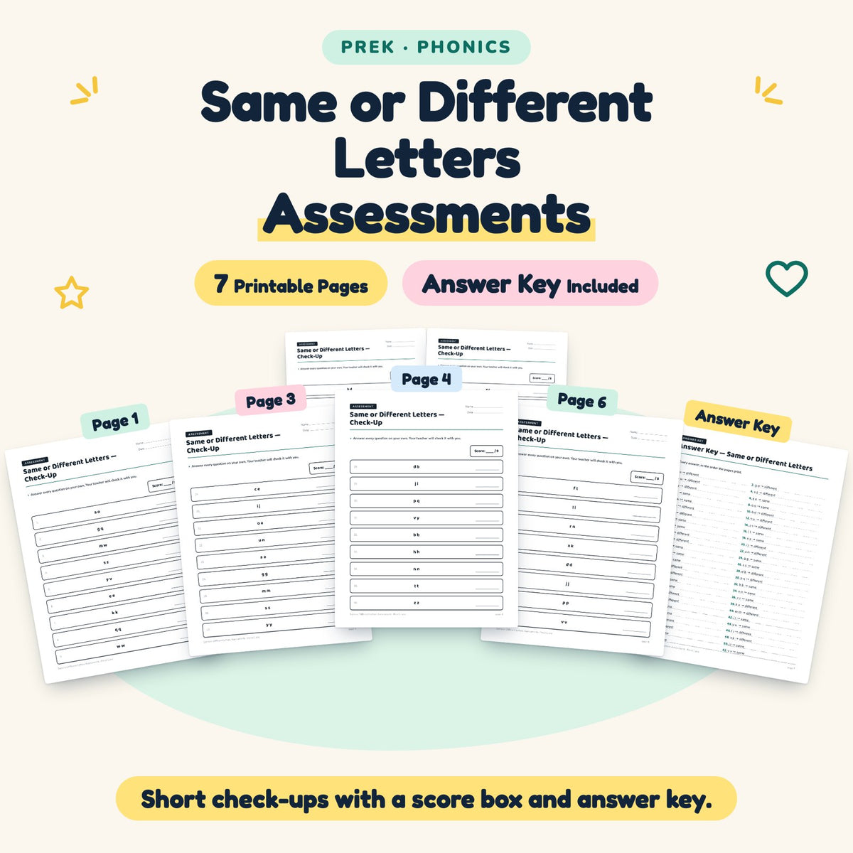 Same or Different Letters Assessments | Preschool (7 Pages) — cover