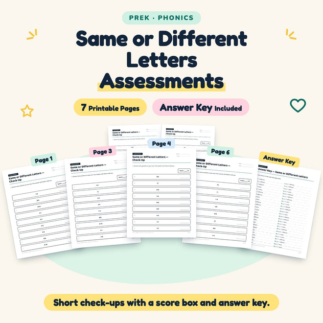 Same or Different Letters Assessments | Preschool (7 Pages) — cover