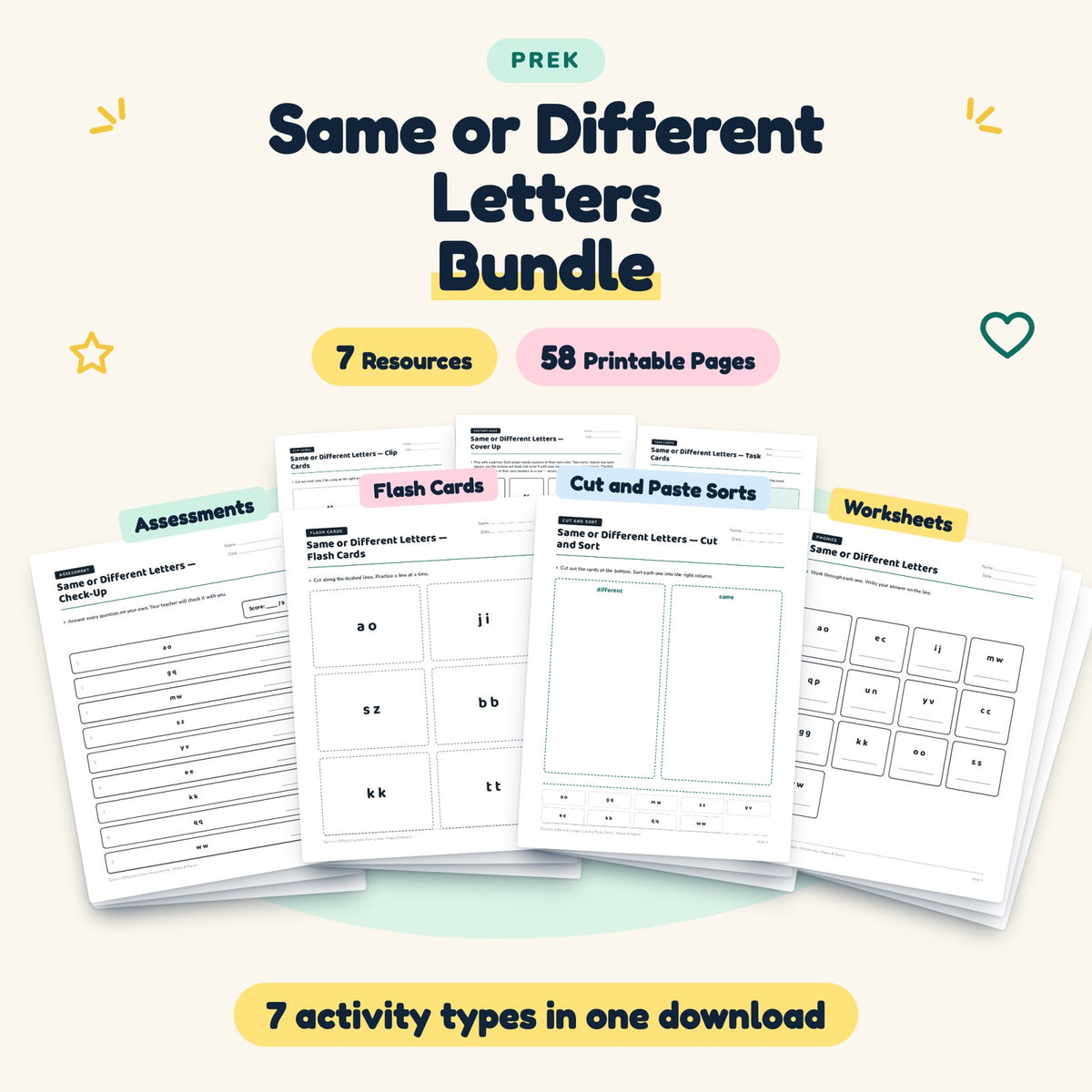 Same or Different Letters Bundle | Preschool (7 Resources) — cover