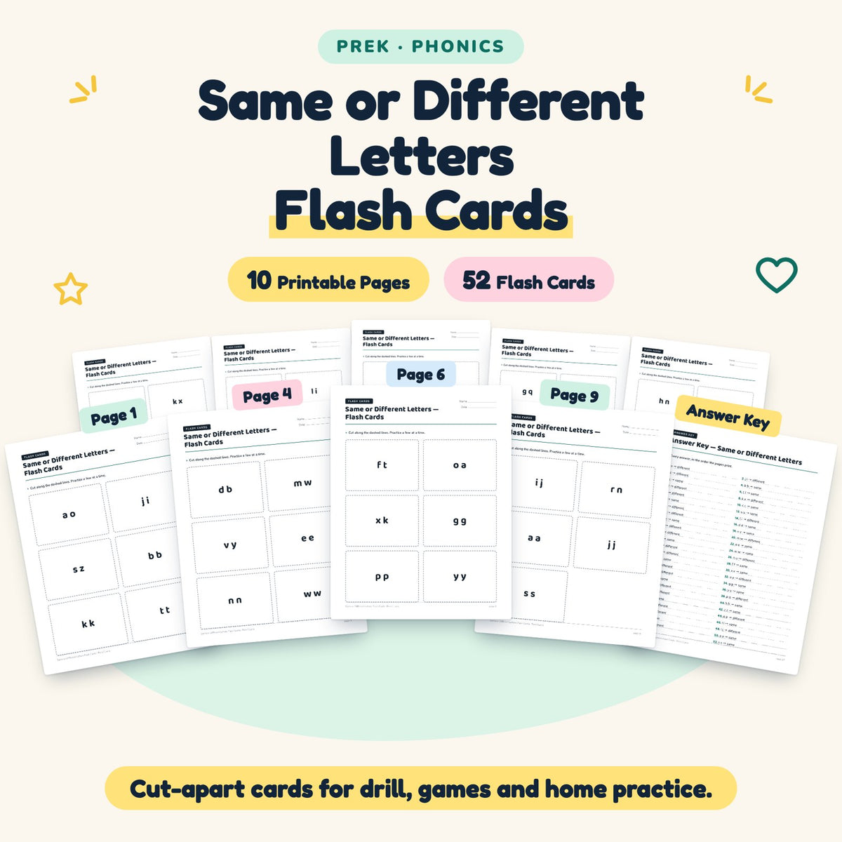 Same or Different Letters Flash Cards | Preschool (52 Cards) — cover