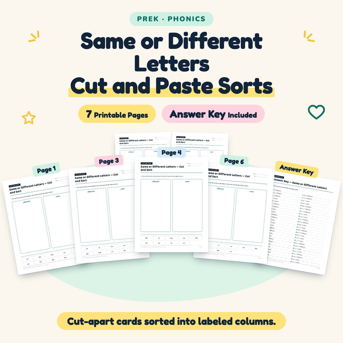 Same or Different Letters Cut and Paste Sorts | Preschool — cover