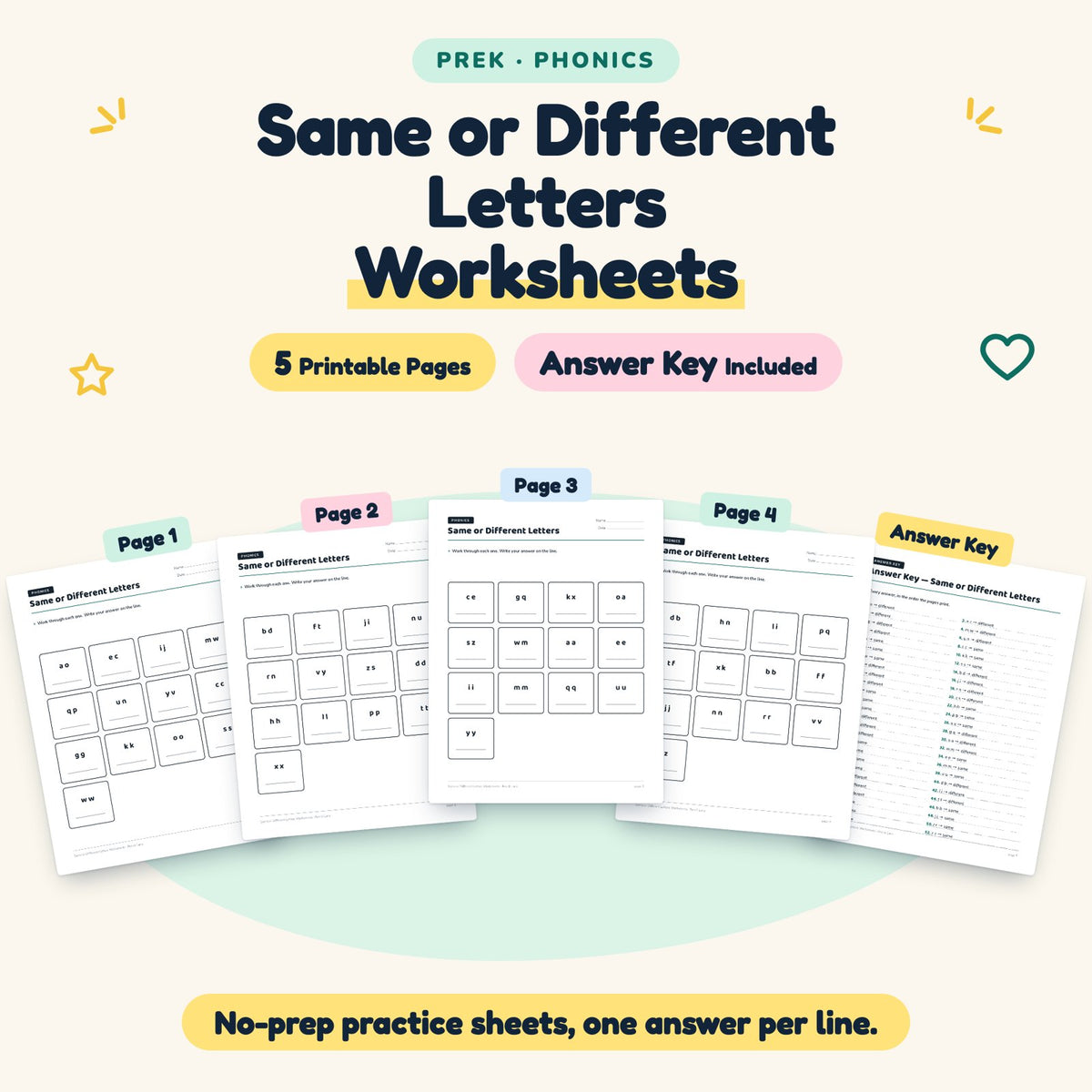 Same or Different Letters Worksheets | Preschool (5 Pages) — cover