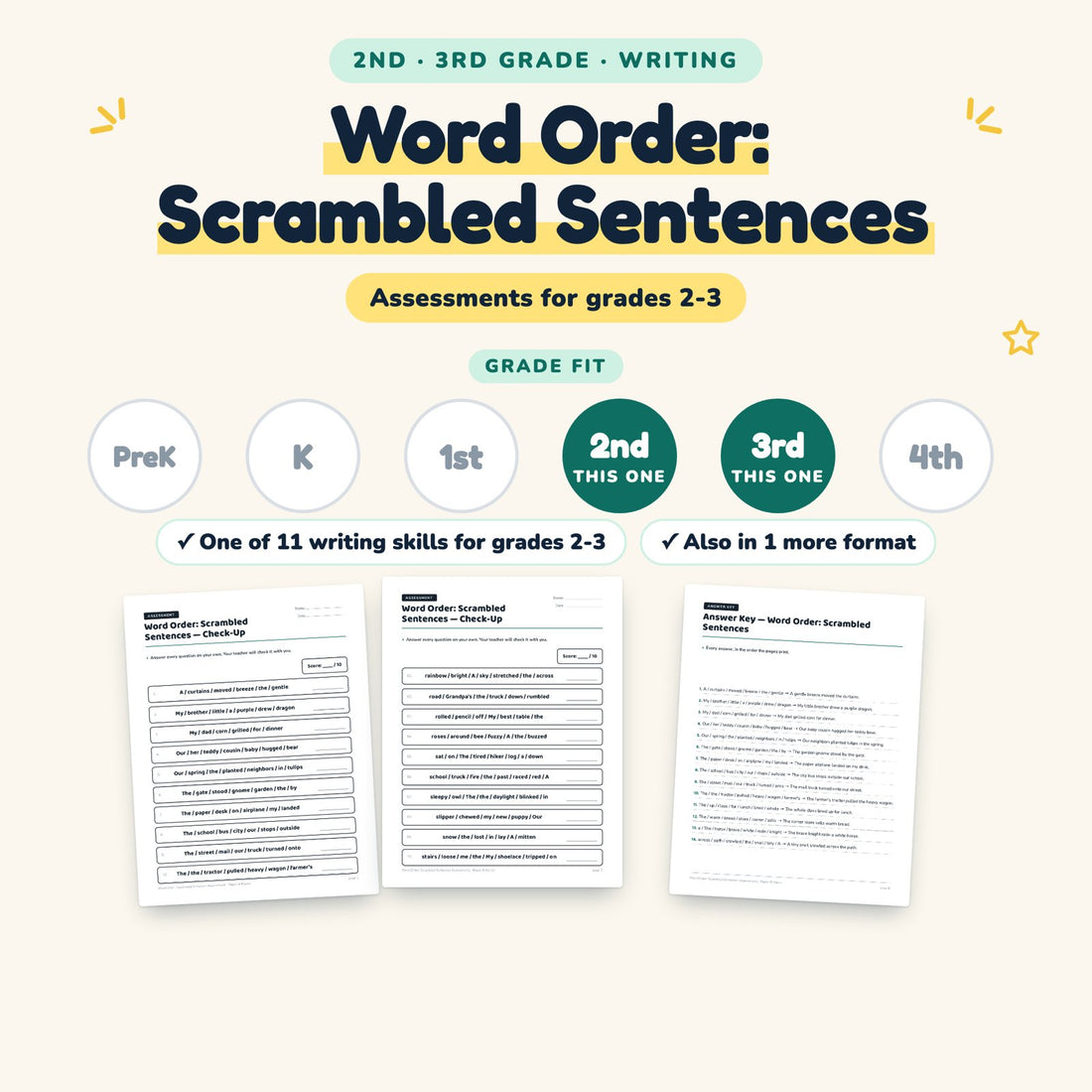Word Order: Scrambled Sentences: skill and grade fit