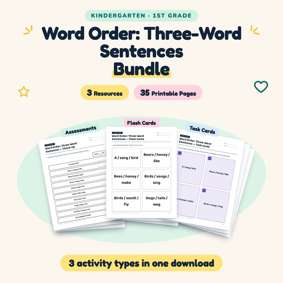 Word Order Bundle | K–1st Grade (3 Resources, 19 Pages) — cover