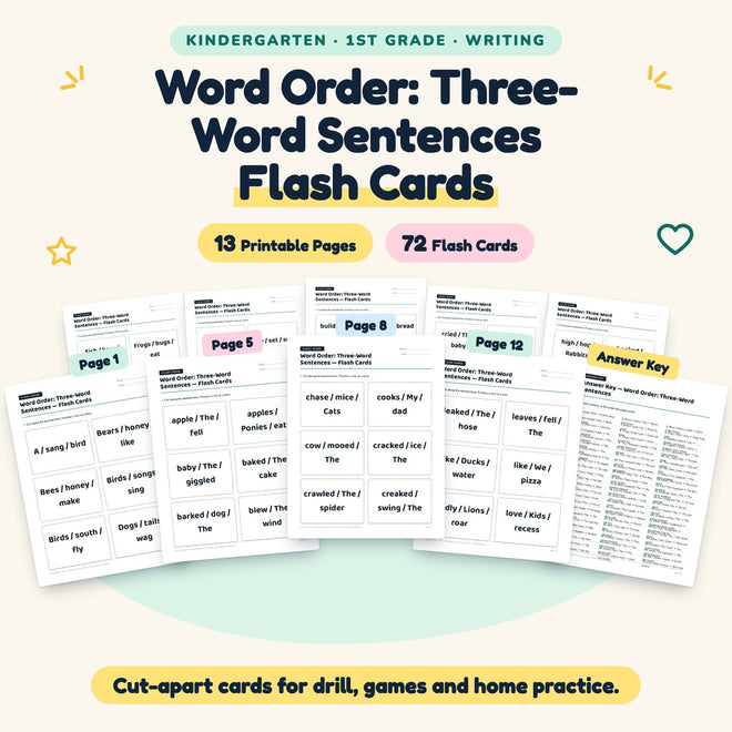 Word Order Flash Cards | K–1st Grade Writing (28 Cards) — cover