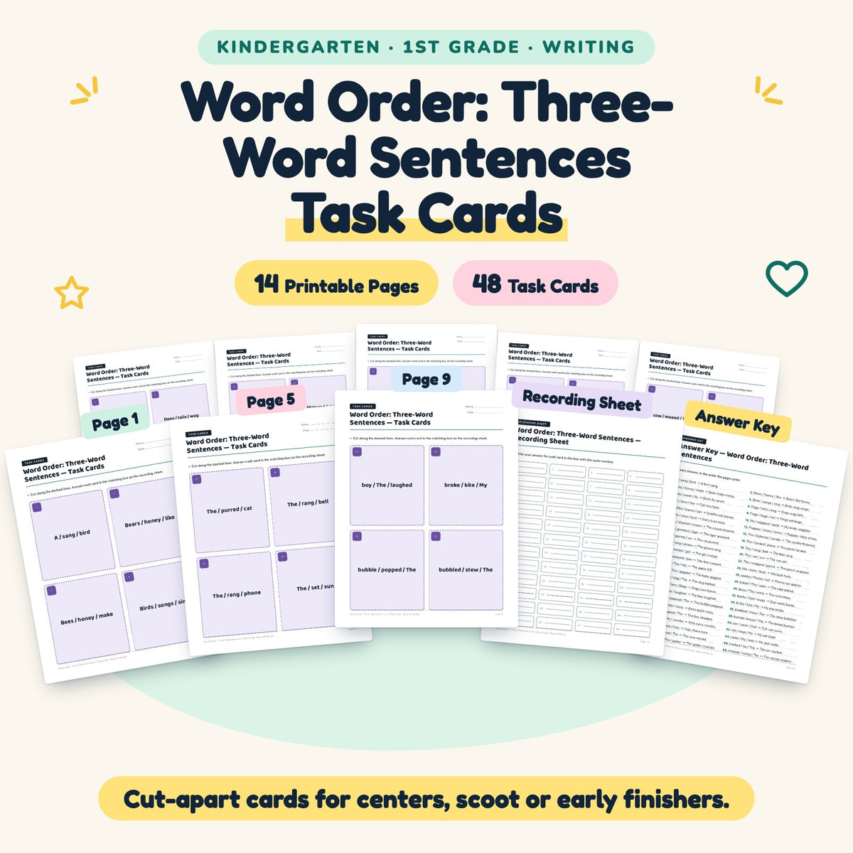 Word Order Task Cards | K–1st Grade Writing (28 Cards) — cover
