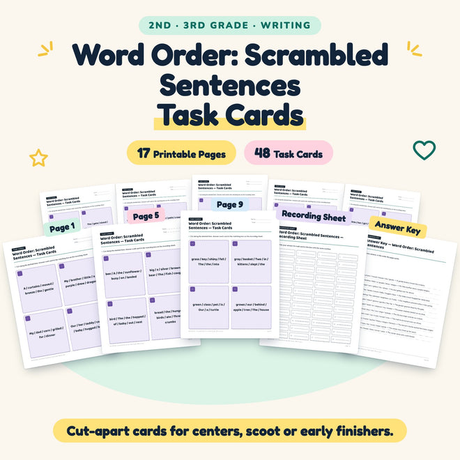 Word Order Task Cards | 2nd–3rd Grade Writing (32 Cards) — cover