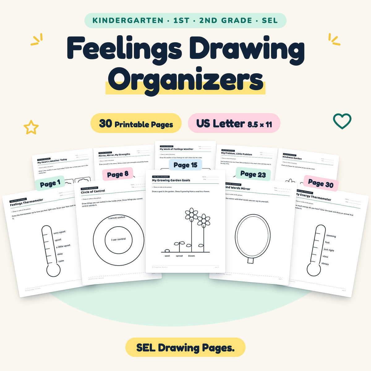 30 Feelings Drawing Organizers — cover