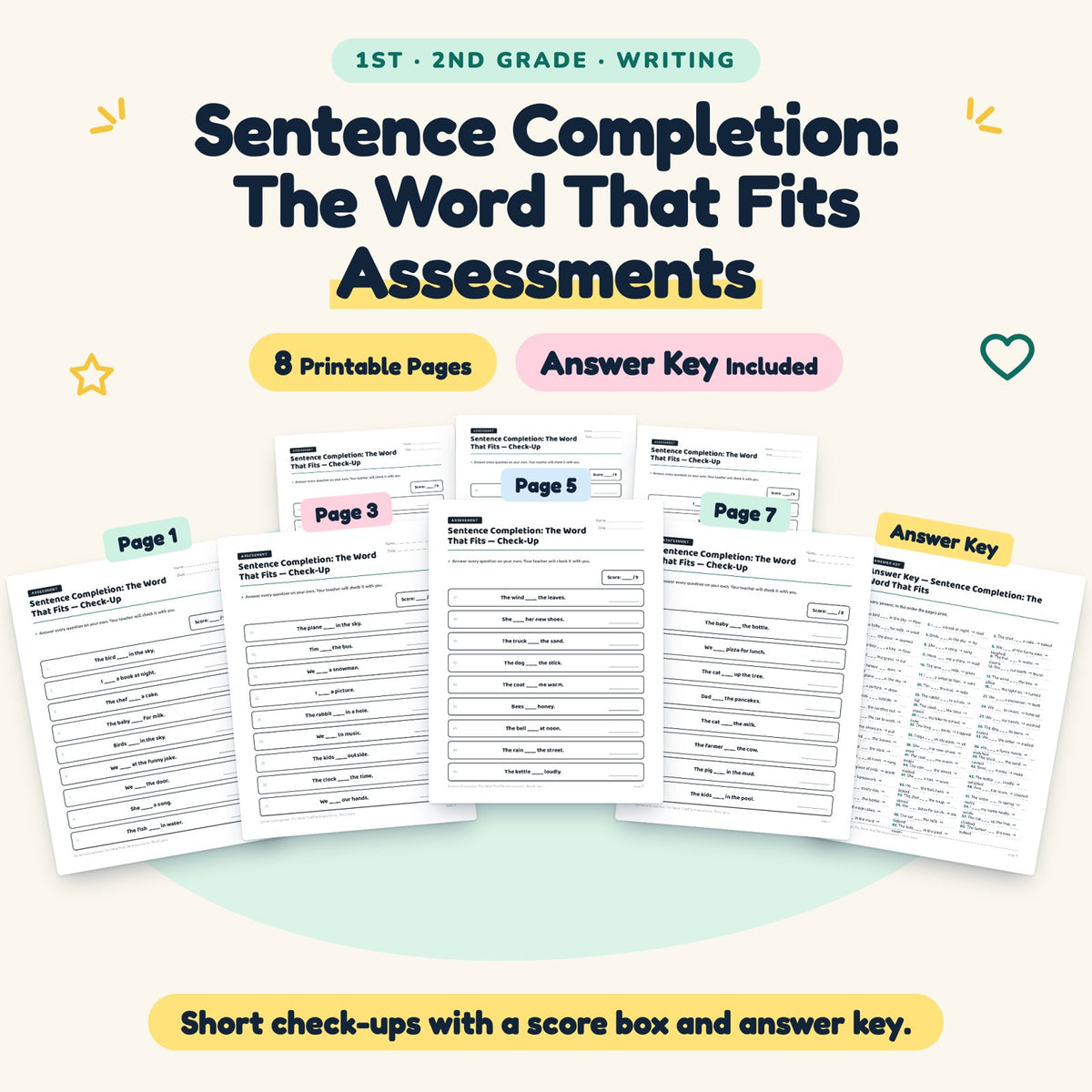 Sentence Completion Assessments | 1st–2nd Grade (4 Pages) — cover