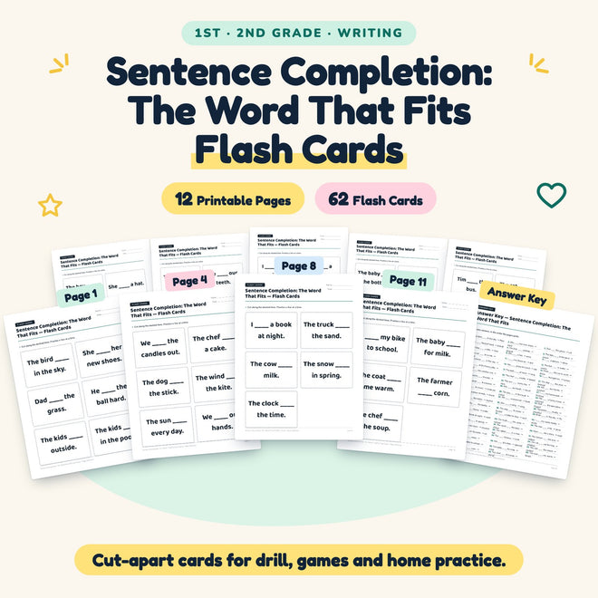 Sentence Completion Flash Cards | 1st–2nd Grade (26 Cards) — cover
