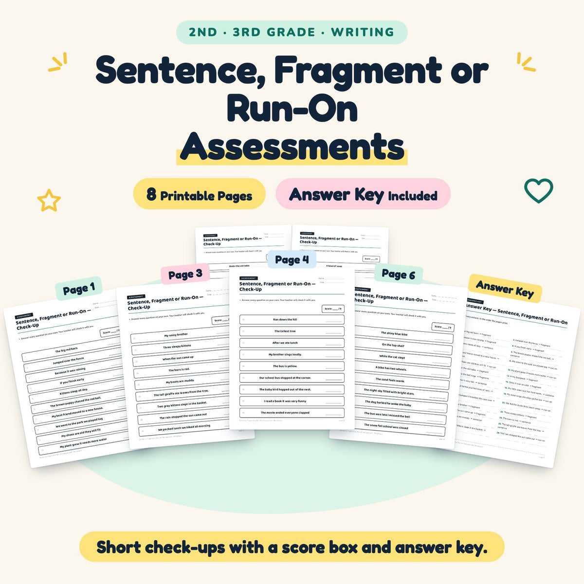 Sentence, Fragment or Run-On Assessments | 2nd–3rd Grade — cover