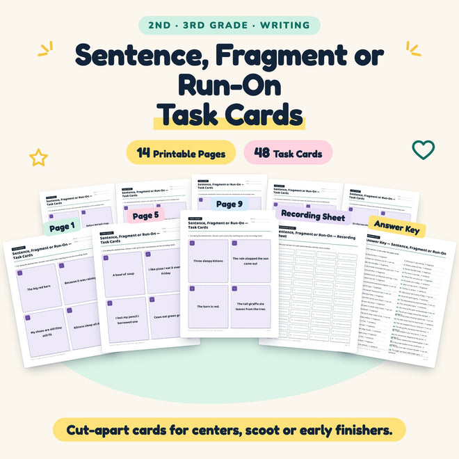 Sentence, Fragment or Run-On Task Cards | 2nd–3rd Grade — cover
