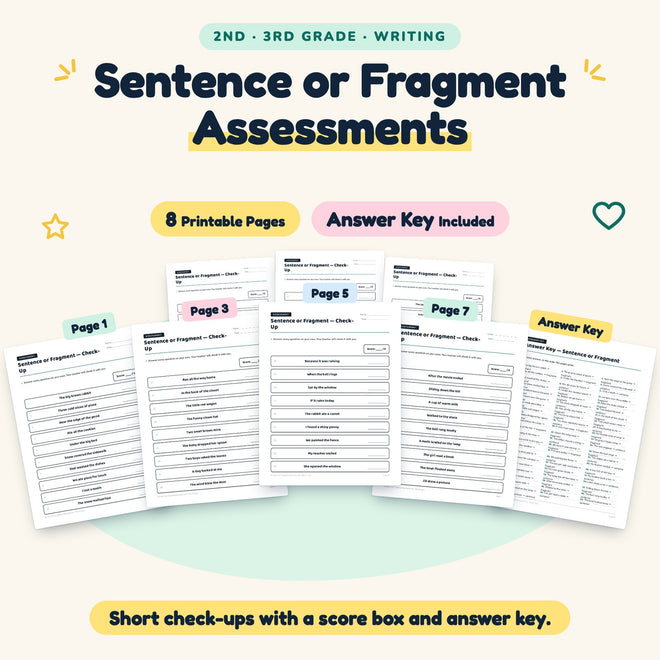Sentence or Fragment Assessments | 2nd–3rd Grade (5 Pages) — cover