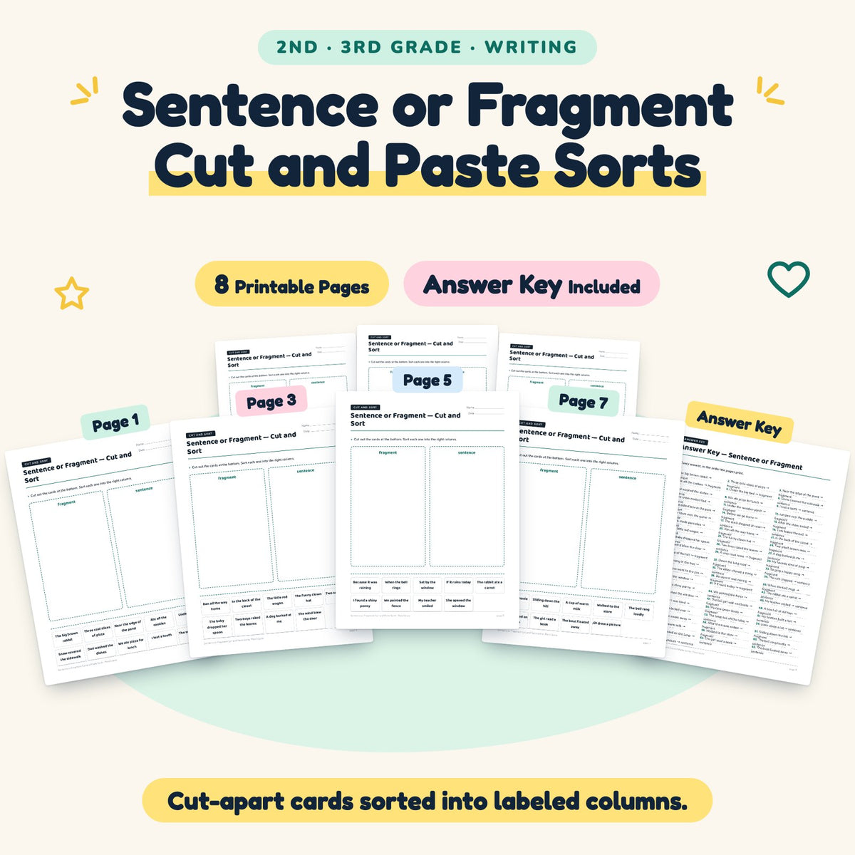 Sentence or Fragment Cut and Paste Sorts | 2nd–3rd Grade — cover