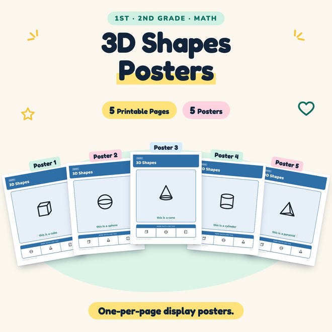 3D Shapes Posters | 1st–2nd Grade Math (5 Posters) — cover