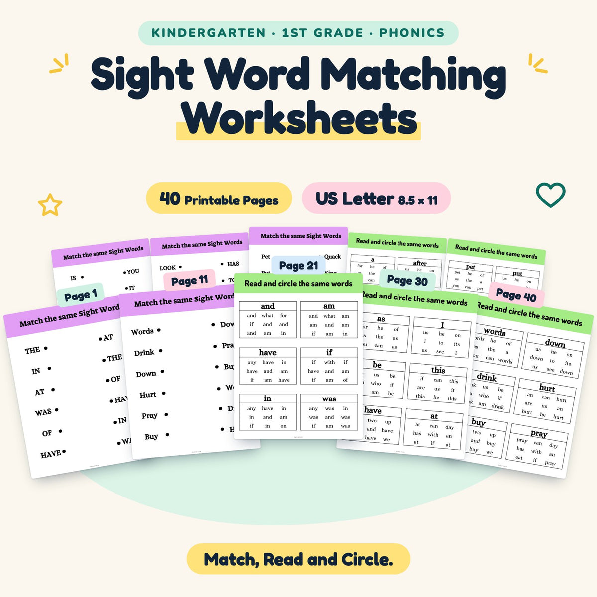 Sight Word Matching Worksheets — cover