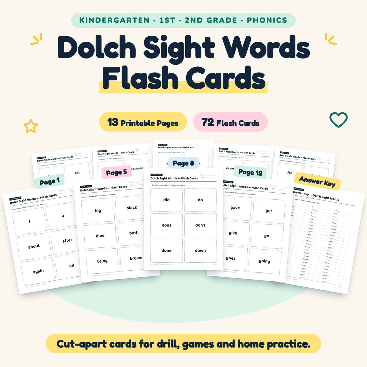 Dolch Sight Words Flash Cards | K–2nd Grade (72 Cards) — cover