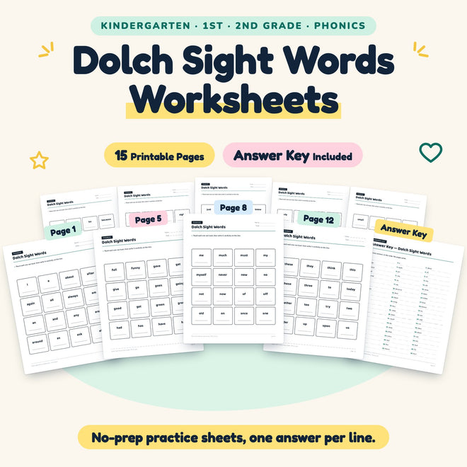 Dolch Sight Words Worksheets | K–2nd Grade (15 Pages) — cover