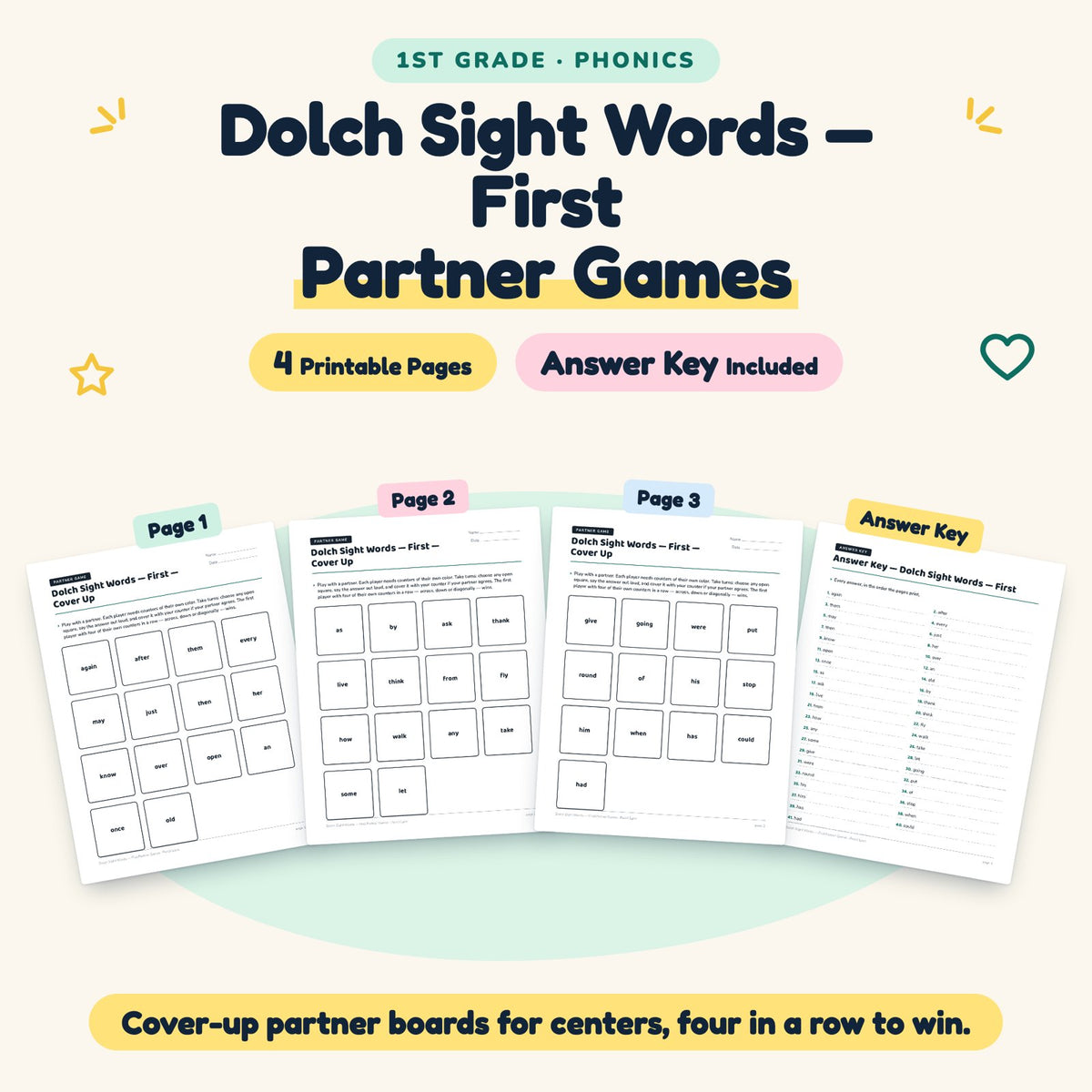 Dolch First Grade Sight Words Partner Games | 1st Grade — cover