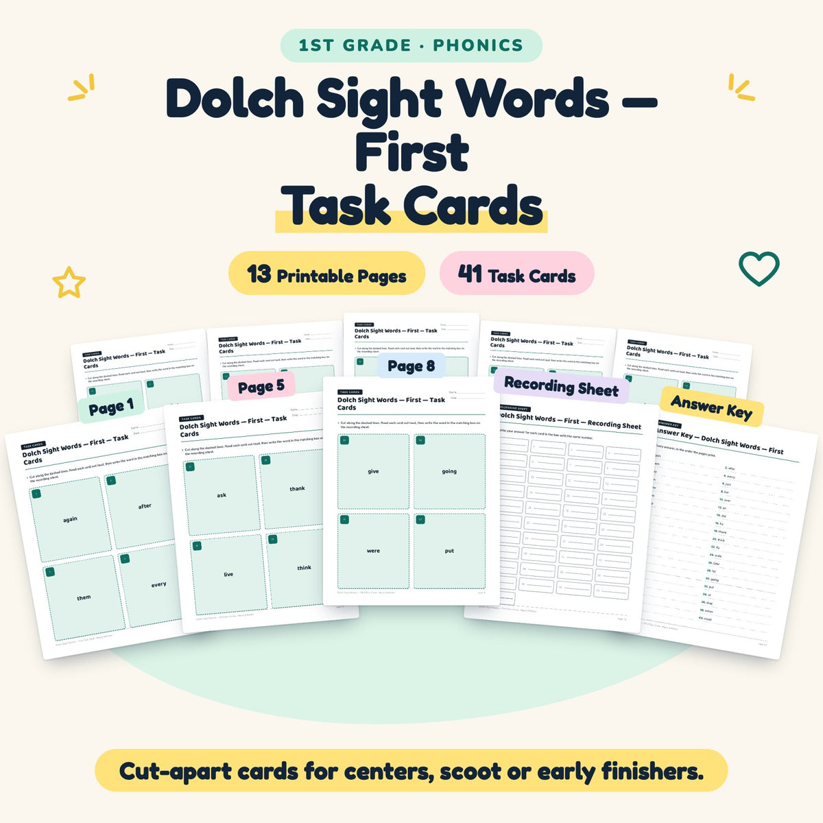 Dolch First Grade Sight Words Task Cards | 1st Grade Phonics — cover