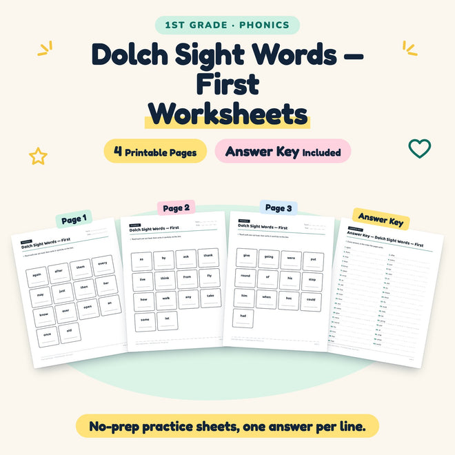 Dolch First Grade Sight Words Worksheets | 1st Grade Phonics — cover