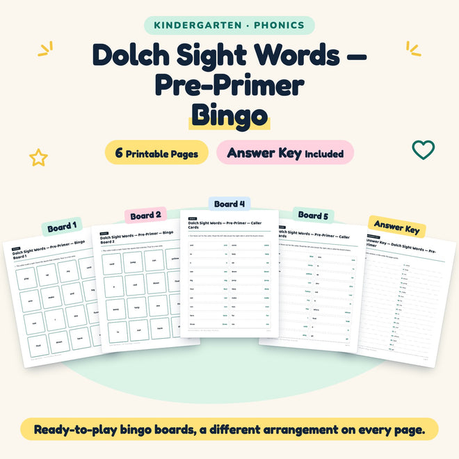 Dolch Pre-Primer Sight Words Bingo | Kindergarten (6 Pages) — cover