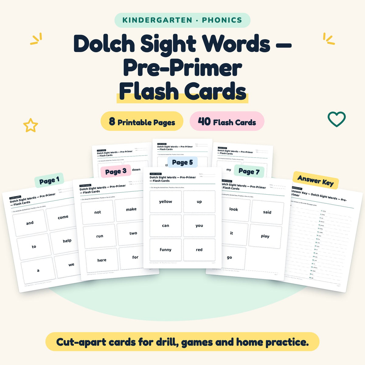 Dolch Pre-Primer Sight Words Flash Cards | Kindergarten — cover