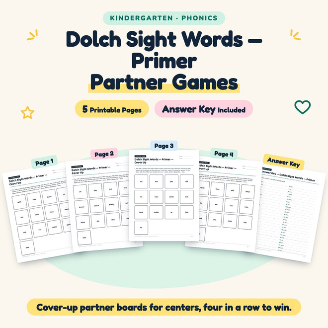 Dolch Primer Sight Words Partner Games | Kindergarten — cover
