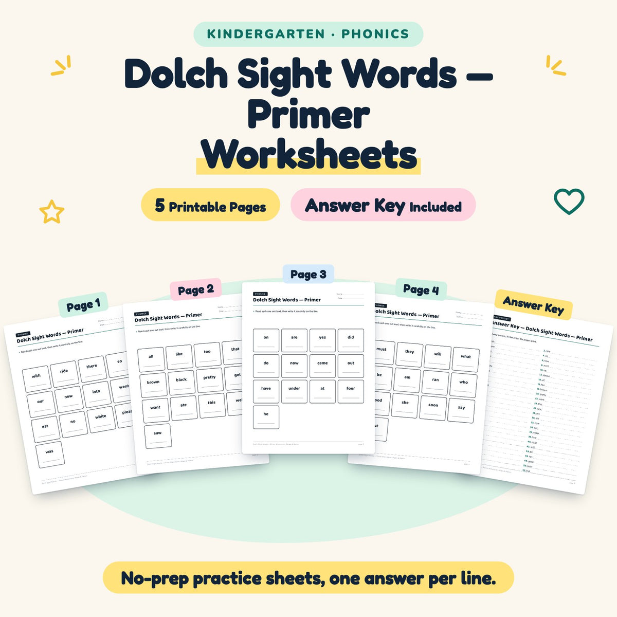 FREE 5 Dolch Sight Words — cover