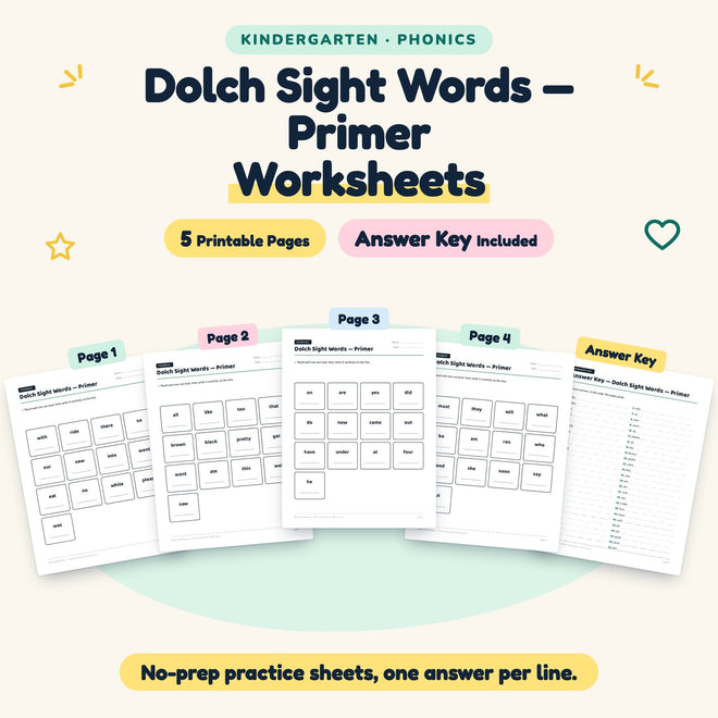 FREE Dolch Primer Sight Words Worksheets | Kindergarten — cover