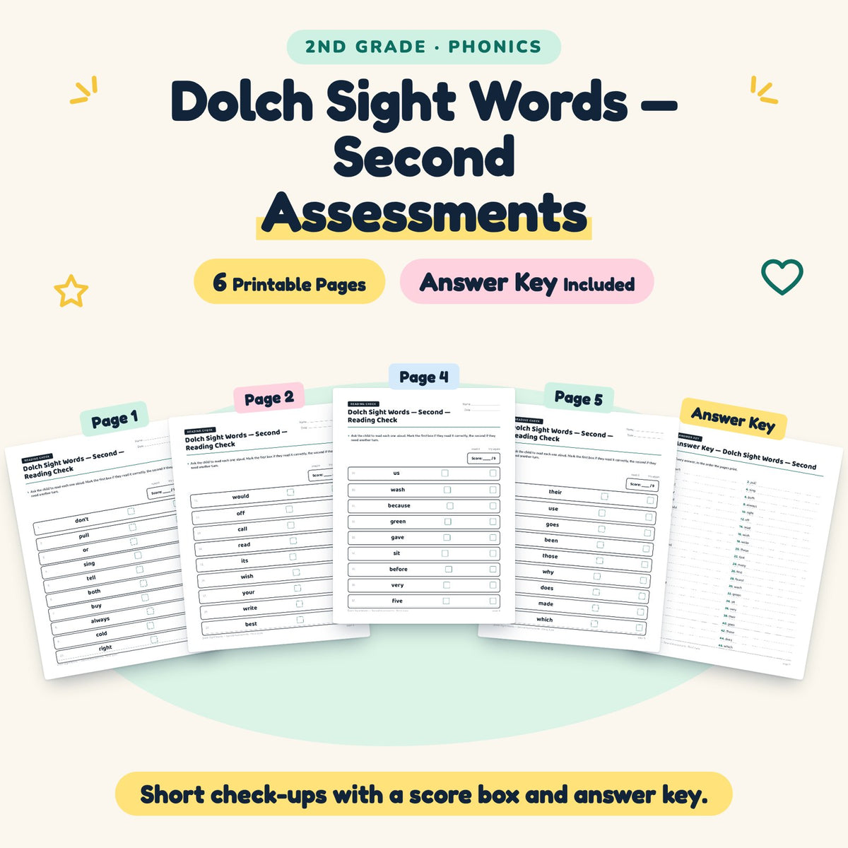 Dolch Second Grade Sight Words Assessments | 2nd Grade — cover