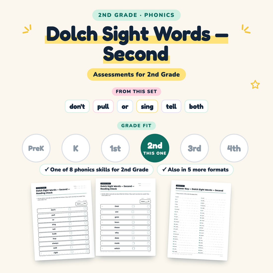 Dolch Sight Words — Second: skill and grade fit