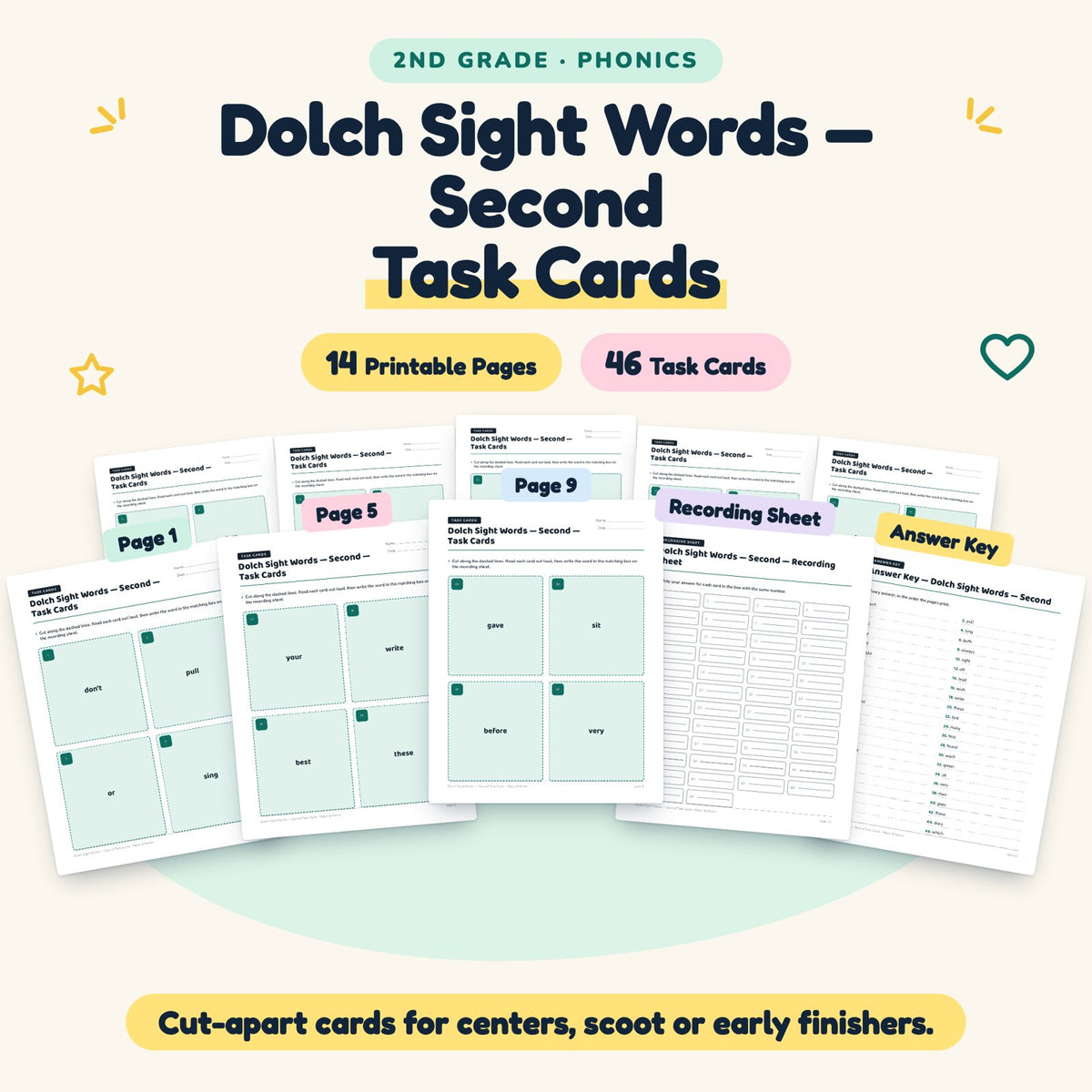 Dolch Second Grade Sight Words Task Cards | 2nd Grade — cover