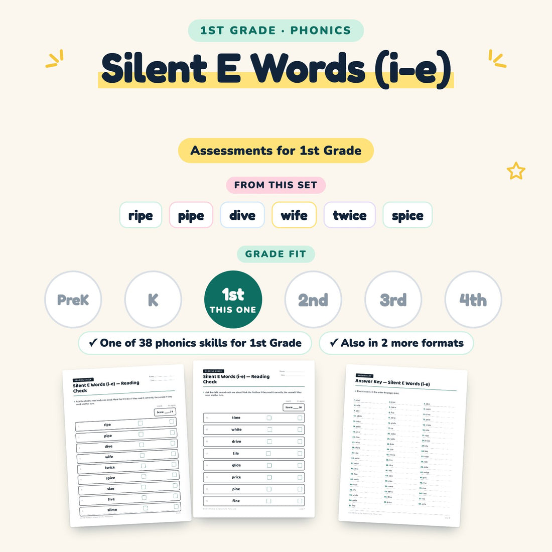 Silent E Words (i-e): skill and grade fit