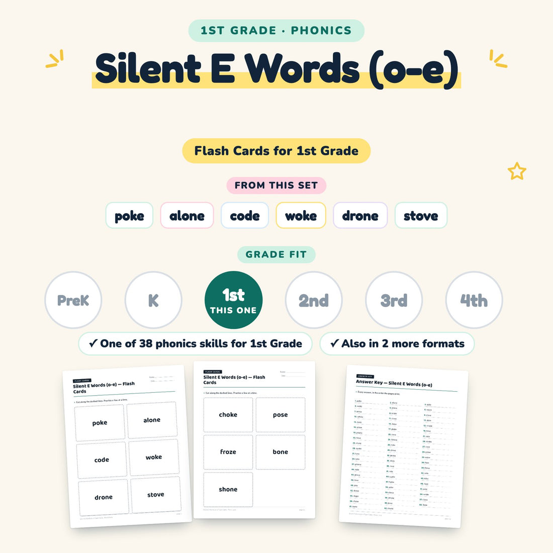 Silent E Words (o-e): skill and grade fit