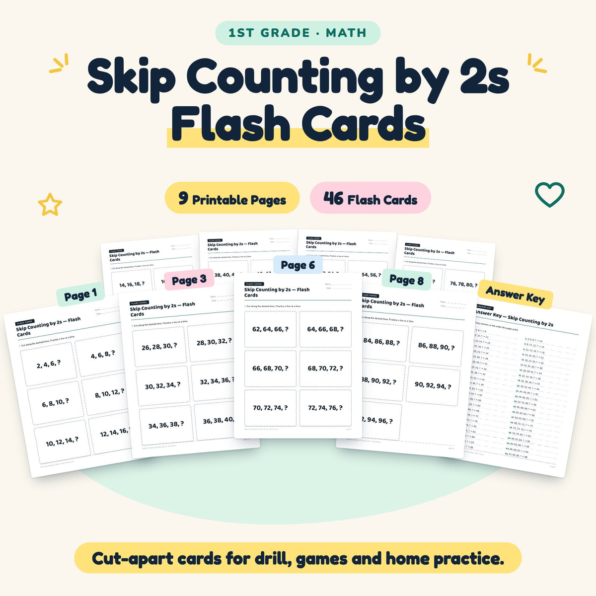 Skip Counting by 2s Flash Cards | 1st Grade Math (16 Cards) — cover
