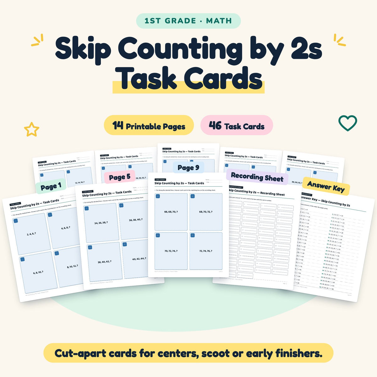 Skip Counting by 2s Task Cards | 1st Grade Math (16 Cards) — cover
