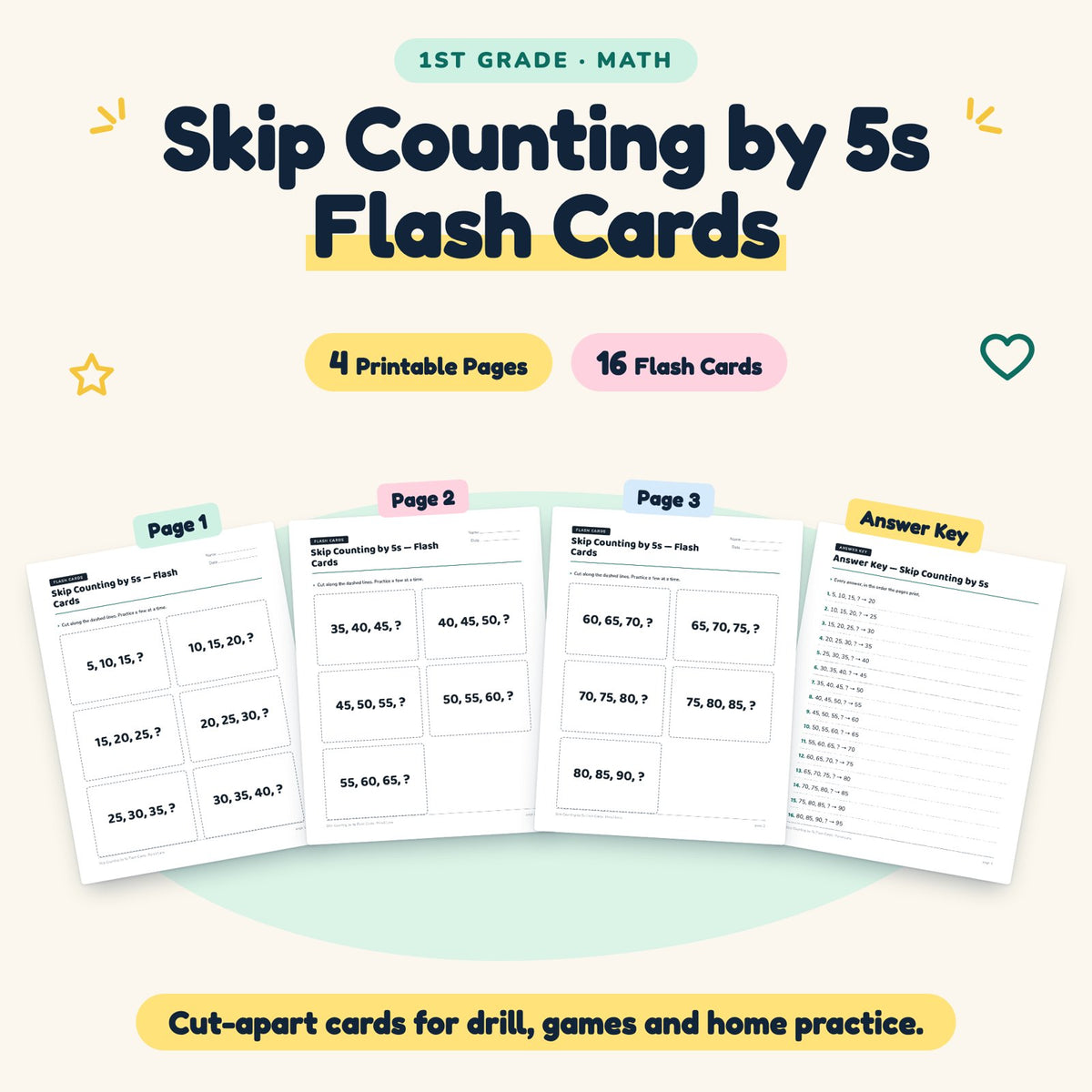 Skip Counting by 5s Flash Cards | 1st Grade Math (16 Cards) — cover