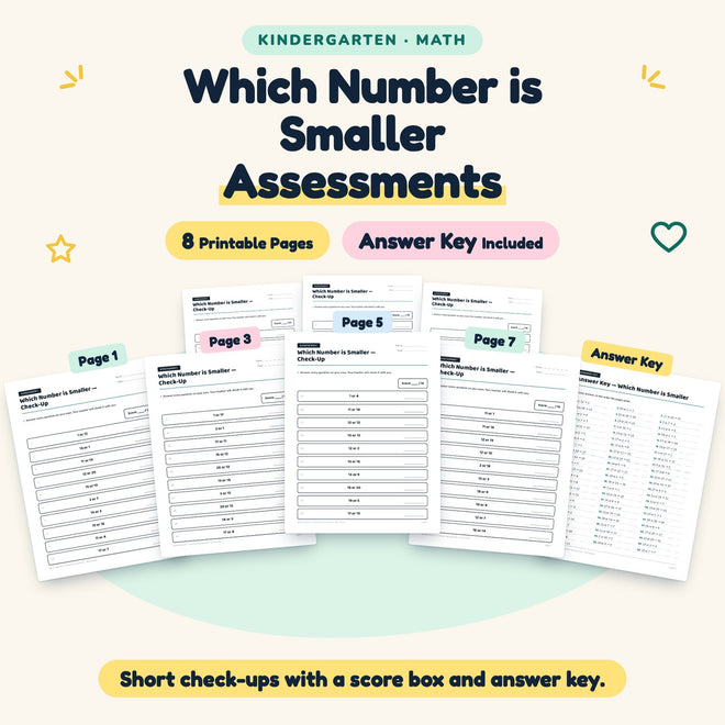 Which Number is Smaller Assessments | Kindergarten (7 Pages) — cover