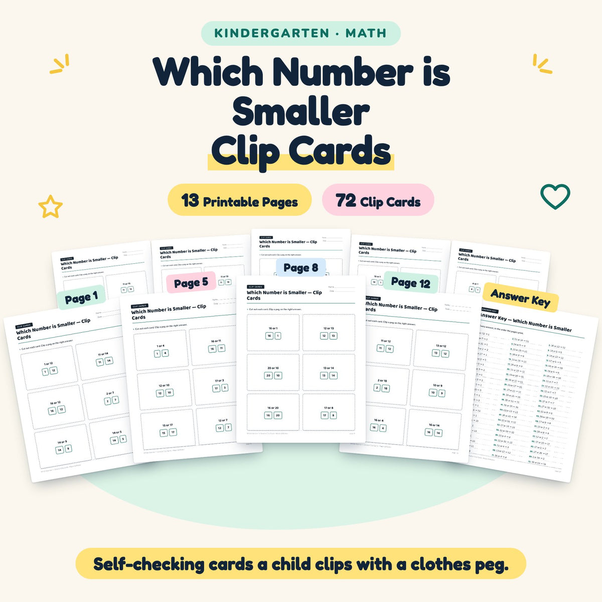 Which Number is Smaller Clip Cards | Kindergarten (72 Cards) — cover