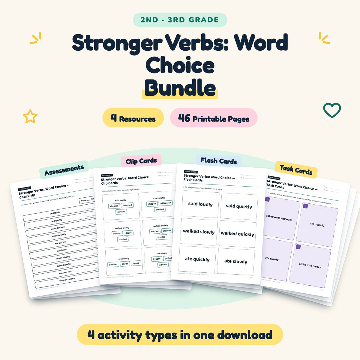 Stronger Verbs Bundle | 2nd–3rd Grade Writing (4 Resources) — cover