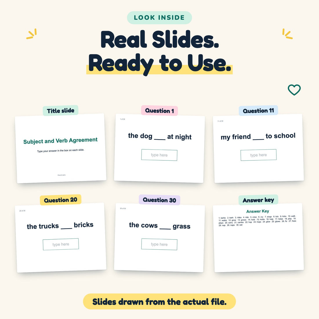 Subject and Verb Agreement digital deck: look inside