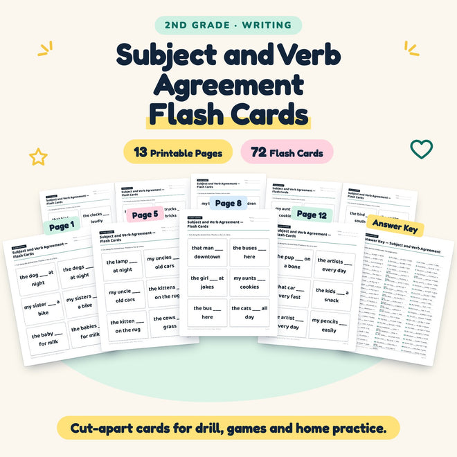 Subject and Verb Agreement Flash Cards | 2nd Grade Grammar — cover