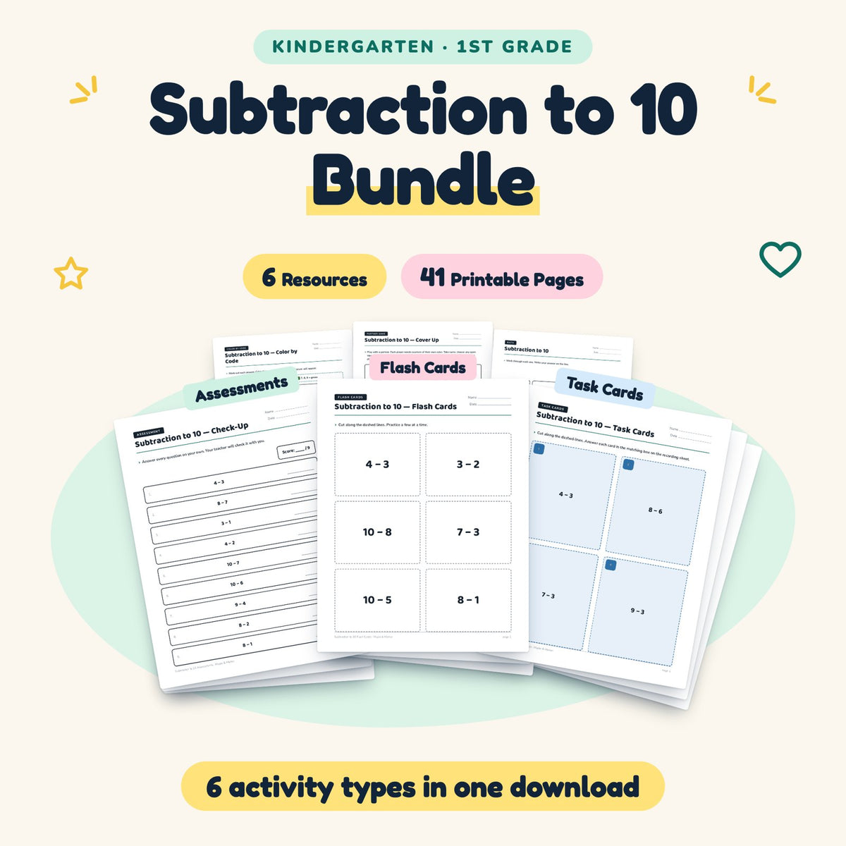 Subtraction to 10 Bundle | K–1st Grade Math (6 Resources) — cover