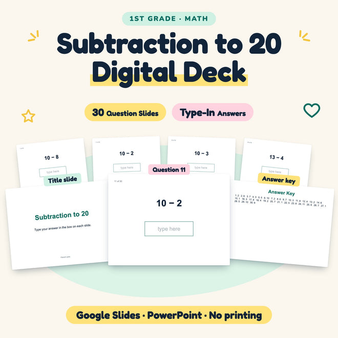 Subtraction to 20 Digital Activity | 1st Grade — cover