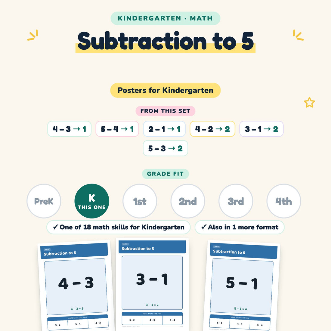 Subtraction to 5: skill and grade fit